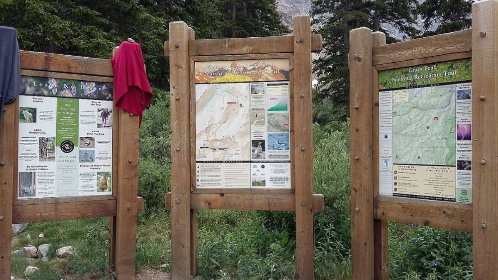 The info boards at the Stevens Gulch trailhead