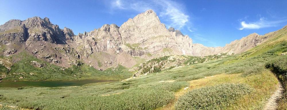 Broken Hand Peak, with the pass to its right