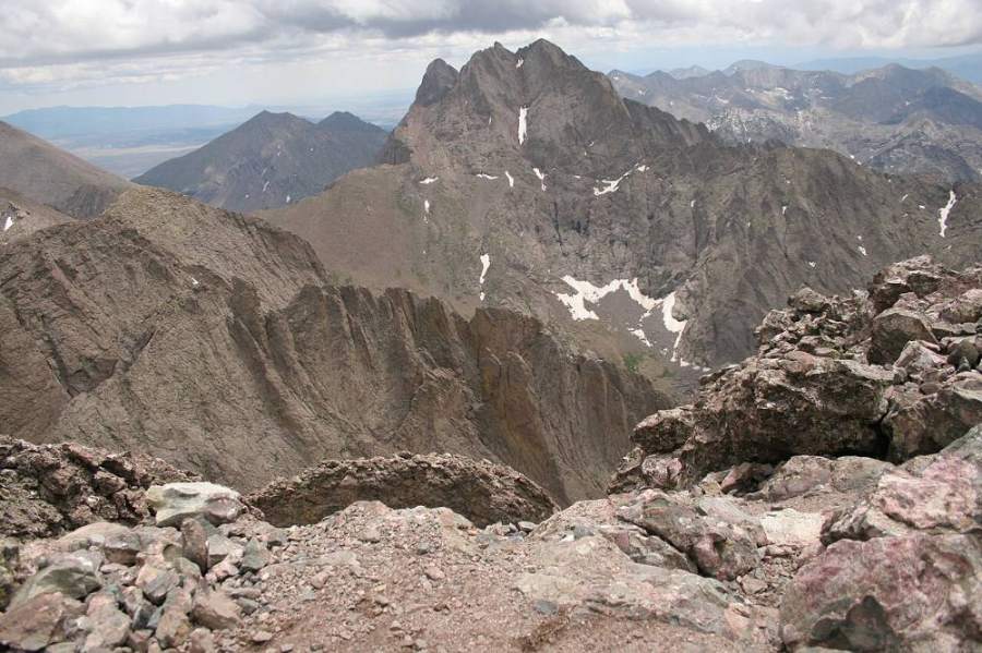 Rough conglomerate rock high on Crestone Peak