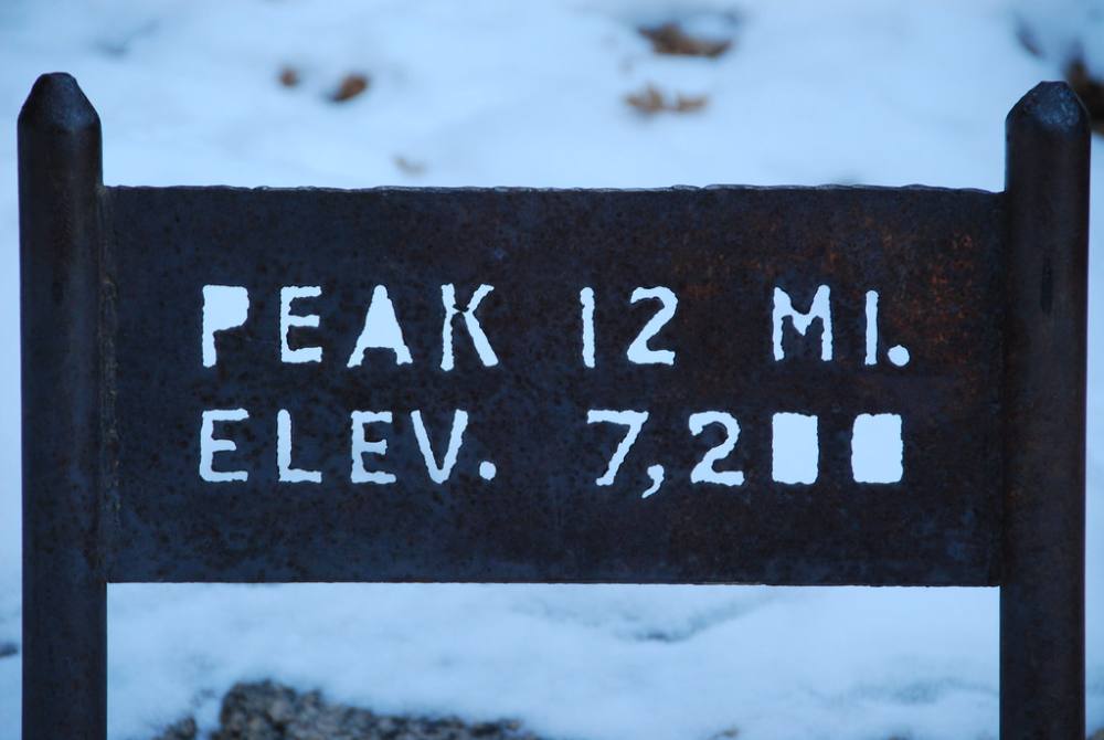 Mileage sign on the lower trail: 12 miles to go